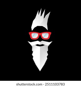 Christmas hipster poster for party or greeting card. Vector illustration. Santa Hipster Claus isolated on black background. vector merry Christmas paper style art design template