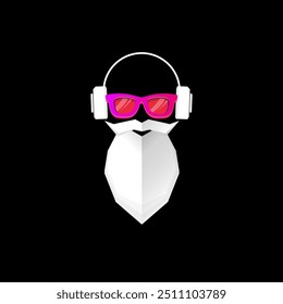 Christmas hipster poster for party or greeting card. Vector illustration. Santa Hipster Claus isolated on black background. vector merry Christmas paper style art design template