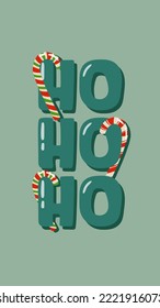 Christmas ho ho ho flat illustration. Christmas striped candies. Minimalistic pastel design for phone wallpaper, posters, print, postcards and greeting cards. Winter holiday concept.