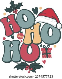 Christmas Ho Ho Ho Retro Christmas wreath T shirt Design