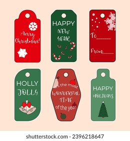 Christmas Holes Cards With Doodle Stickers. Vector Illustration