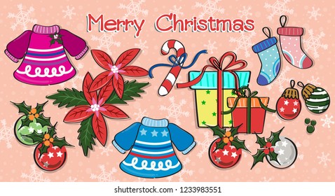 
Christmas holiday background. Decorations with Christmas leaf and ornaments isolated on green background. Fir needles garland, frame with streamers. Great for Christmas and New year idea concept.