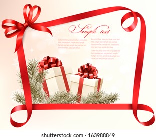 Christmas holiday background with gift ribbon with gift box Vector 