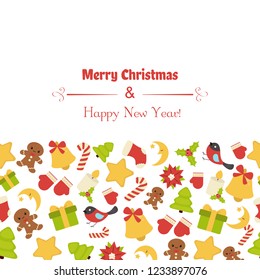 Christmas holiday background with christmas icons. Vector illustration.