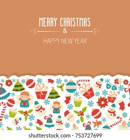 Christmas holiday background with christmas icons. Vector illustration.