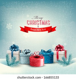 Christmas holiday background with presents. Vector. 