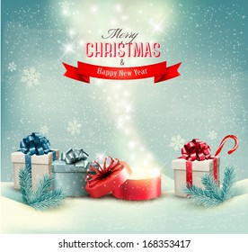 Christmas Holiday Background With Presents. Vector. 