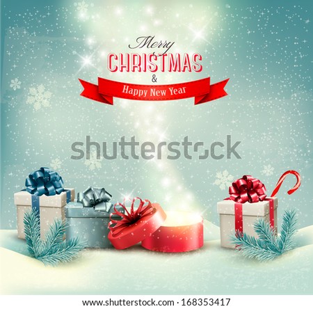 Christmas holiday background with presents. Vector. 