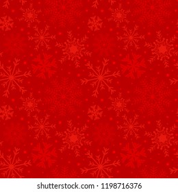 Christmas Holiday Background With Snowflakes And Stars In Red. Abstract Winter Red Pattern.