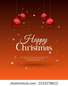 Christmas holiday background. Christmas tree frame with ornaments, stars. Gold and red glitter Christmas corner decoration symbols and text, balls, snowflakes