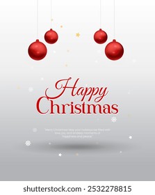 Christmas holiday background. Christmas tree frame with ornaments, stars. Gold and red glitter Christmas corner decoration symbols and text, balls, snowflakes