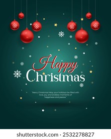 Christmas holiday background. Christmas tree frame with ornaments, stars. Gold and red glitter Christmas corner decoration symbols and text, balls, snowflakes