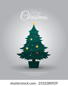 Navidades de fondo de vacaciones. Marco de árbol de Navidad con adornos, estrellas. Decoración de la esquina de las Navidades del oro y del brillo rojo. Símbolos y texto felices de las Navidades, bolas, copos de nieve