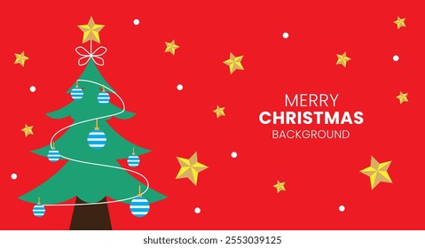 Christmas holiday background. Christmas tree frame. Red ornaments and colorful Christmas lights. Glitter decoration. Merry Christmas calligraphy. For winter holiday headers, banners, party posters.