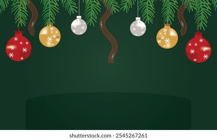 Christmas holiday background. Christmas tree with ornaments, colorful Christmas lights. For Christmas and New Year cards, headers, party posters banners. Vector illustration. EPS 10