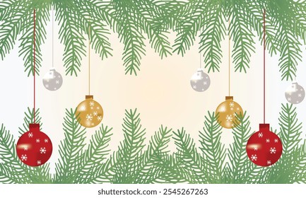 Christmas holiday background. Christmas tree with ornaments, colorful Christmas lights. For Christmas and New Year cards, headers, party posters banners. Vector illustration. EPS 10