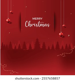 Christmas holiday background. Christmas tree. Red ornaments and lights. star decoration. Merry Christmas calligraphy, Christmas invitation,banners, party posters