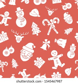 Christmas holiday background - Vector seamless pattern solid silhouettes of winter decoration for graphic design