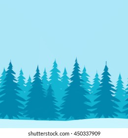 Christmas Holiday Background, Winter Forest with Fir Trees on Blue, Low Poly. Vector
