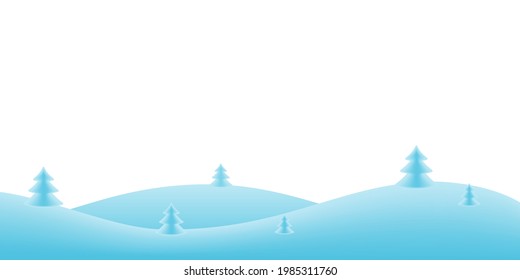 Christmas holiday background. Winter snow december landscape, cold. Christmas tree on blue hill for invitation, postcard. White sky wallpaper. Wonderland abstract magic texture. Vector illustration