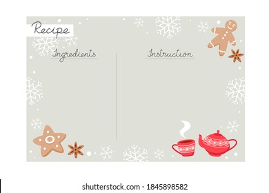 Christmas holiday baking recipe template with ingredients and instructions copy space