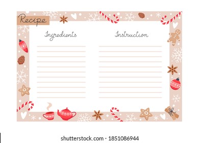 Christmas Holiday Baking Recipe Template With Ingredients And Instructions Copy Space