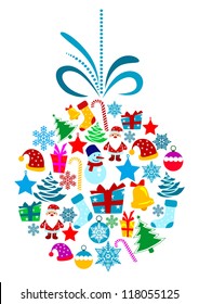 Christmas holiday ball with xmas and new year elements. Vector illustration