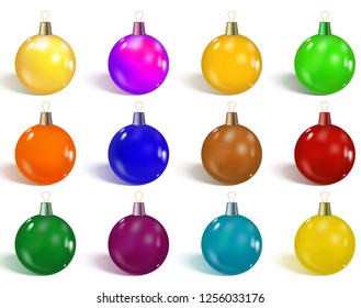 Christmas Holiday Balls isolated on a white background. Retro style. Vector set