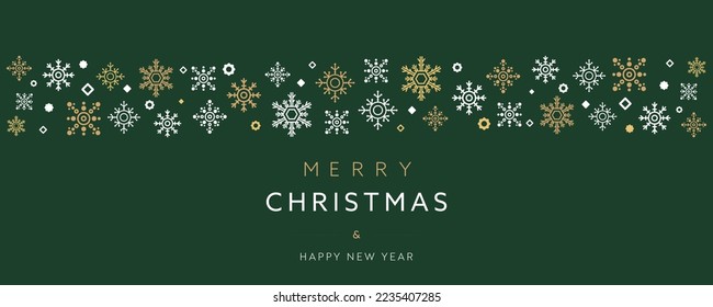 Christmas holiday banner ad template decorated with various snowflakes (green)