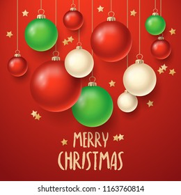 Christmas holiday banner design with bauble decoration background. Vector illustration