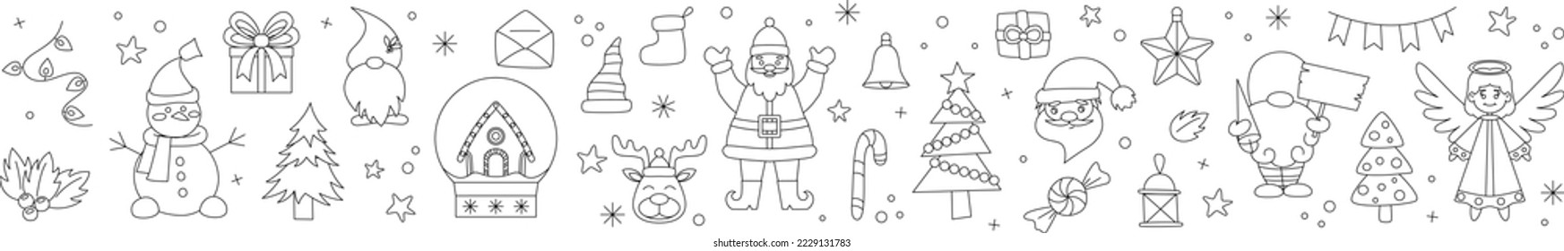 Christmas holiday black and white pattern. Traditional Christmas symbols and decorative elements