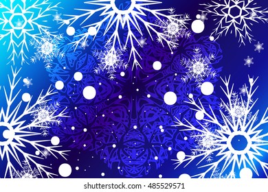 Christmas holiday blue background with snowflakes. Christmas vector pattern design for greeting card, wallpaper, backdrop.