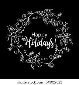 Christmas holiday with branches, berries and leaves.