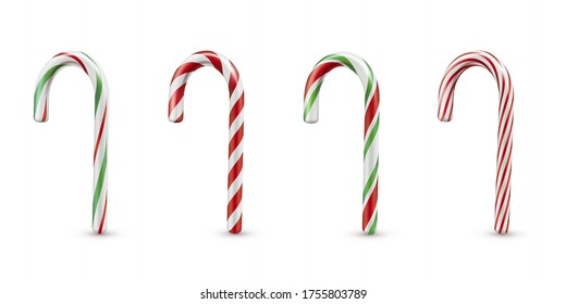 Christmas holiday candy set, sweet festive ornament. Gift and striped dessert. Vector candy cane cartoon illustration isolated on white background