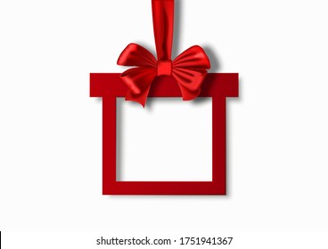 Christmas holiday card with frame and red bow. Vector illustration for your design.