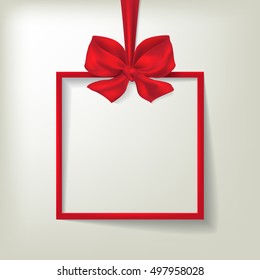 Christmas holiday card with frame and red bow. Vector illustration for your design.