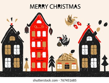 Christmas holiday card with hand drawn style