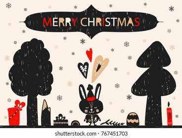 Christmas holiday card with hand drawn style