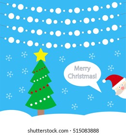 Christmas holiday card with Santa Claus. Cartoon background with Santa saying "Merry Christmas"