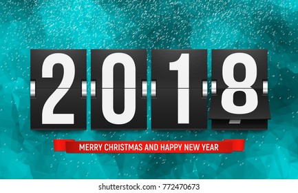 Christmas holiday card with scoreboard and falling snow. New 
Year. Vector illustration.