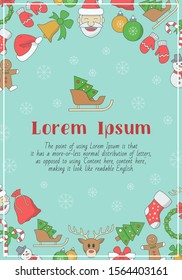 Christmas holiday card with text and vector color illustrations of winter decoration for graphic design