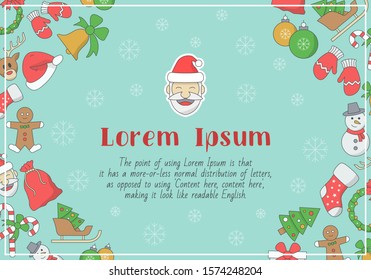 Christmas holiday card with text and vector color illustrations of winter decoration for graphic design