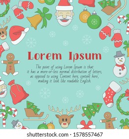 Christmas holiday card with text and vector color illustrations of winter decoration for graphic design