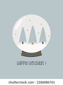 Christmas holiday card and vintage snowball   forest scene inside  Xmas greeting card