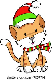 Christmas Holiday Cat Vector Illustration