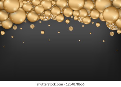 Christmas holiday celebration theme gold balls gradient abstract background with gold small ribbon falling down.