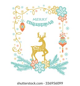 Christmas holiday collection with  decoration elements for greeting cards, stationary, gift tags, invitations.