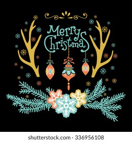 Christmas holiday collection with  decoration elements for greeting cards, stationary, gift tags, invitations.