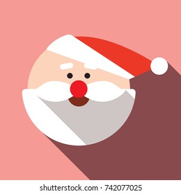 Christmas holiday colored flat icon Santa head with long shadow, vector illustration