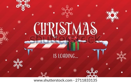 Christmas holiday countdown loading bar of candy cane for winter start, vector banner. Christmas loading bar of candy stripes with snowcaps and icicles or Santa gifts and snowflakes for countdown